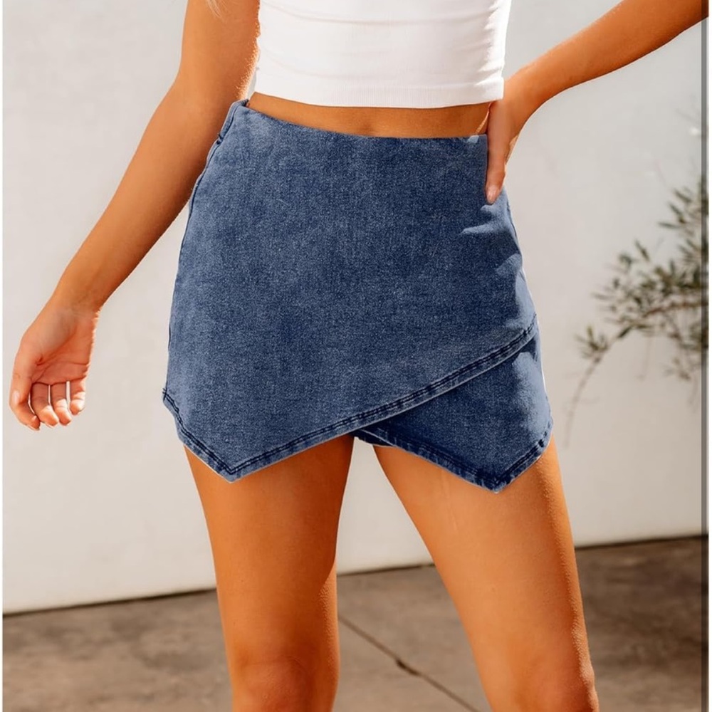 3 for $15 ✨NWOT Blue Denim Wrap Skort Jean Skort Classic Asymmetrical Hem - Picture 4 of 14